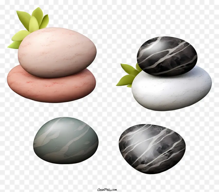 หินที่มีใบไม้，หินสีที่แตกต่างกัน PNG