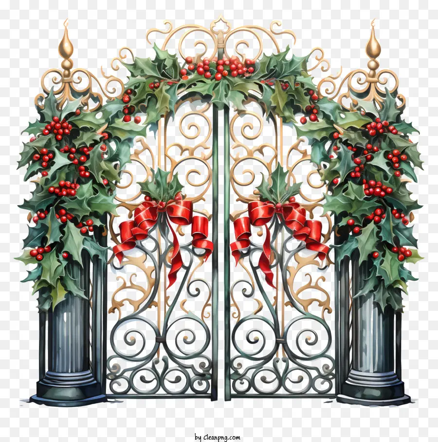 Wrought เหล็กประตู，ฮอลลี่ Wreath PNG