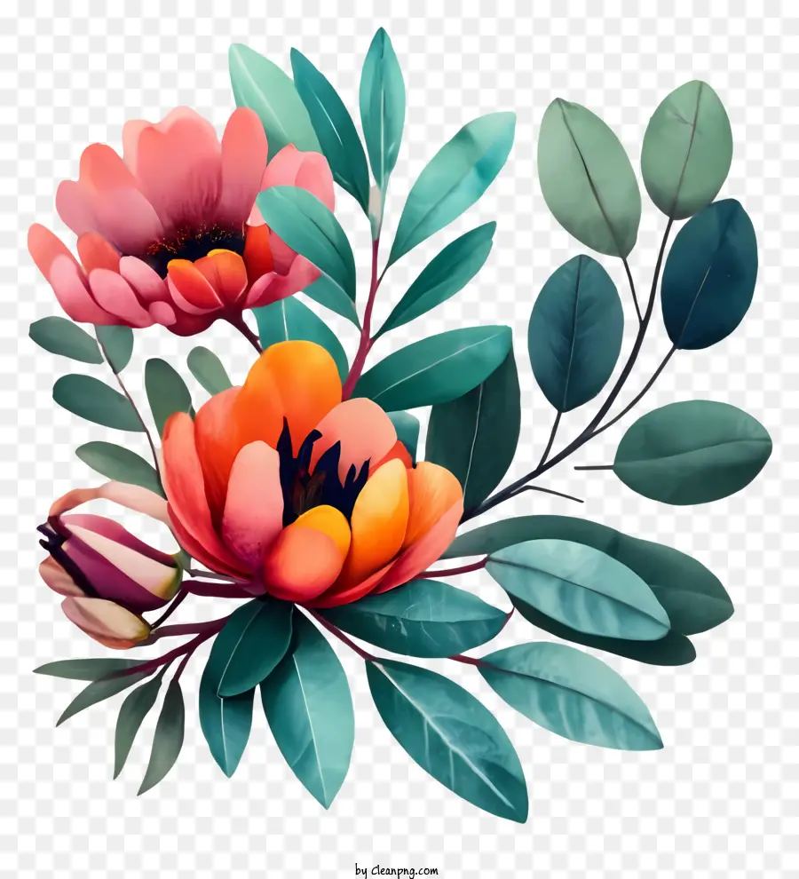 ช่อดอกไม้，สีชมพูและสีส้มดอกไม้ PNG