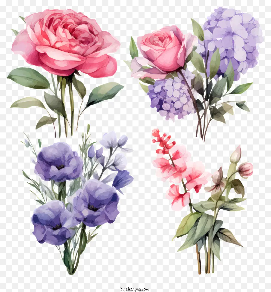 ช่อดอกไม้ของดอกไม้，บุปผาสีชมพูและม่วง PNG