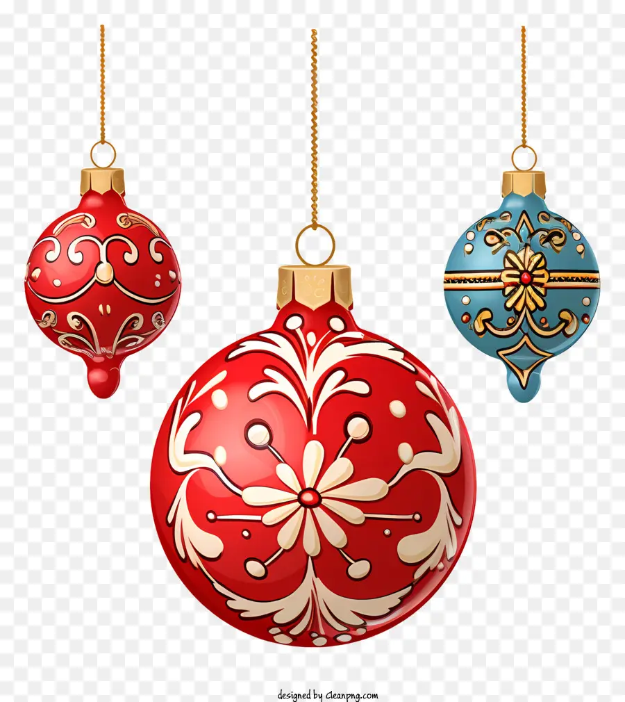 คริสมาสต์ Ornaments，การตกแต่งสีแดงและน้ำเงิน PNG