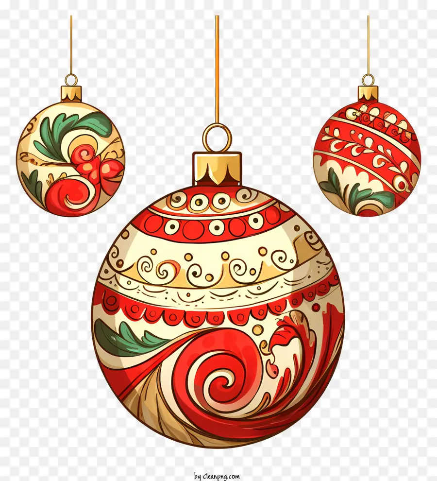 คริสมาสต์ Ornaments，สีแดงและทอง PNG