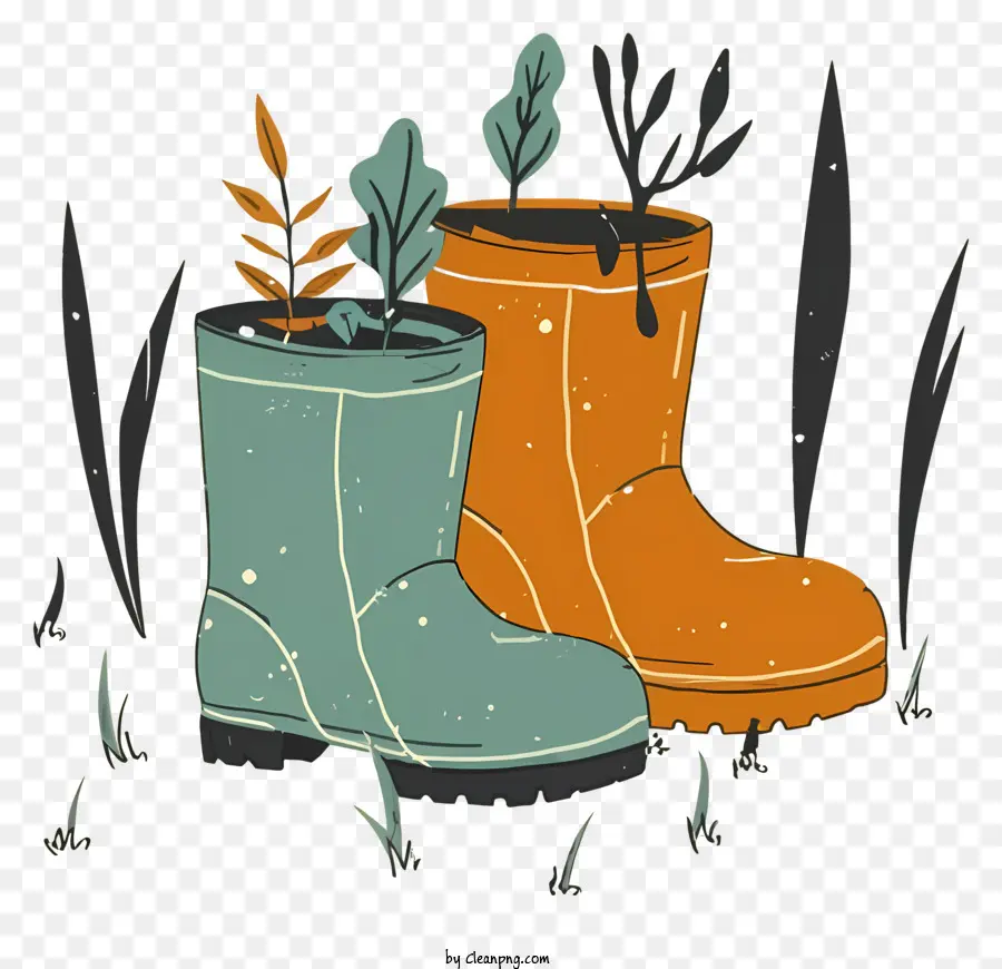 ยางรองเท้าบูท，พืชที่เติบโตจากรองเท้าบูท PNG