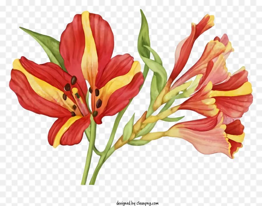 ดอกลิลลี่เสือ，ช่อดอกไม้สีแดงและสีเหลือง PNG