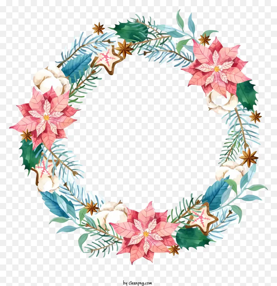 คริสมาสต์ Wreath，สีชมพูและสีขาวดอกไม้ PNG