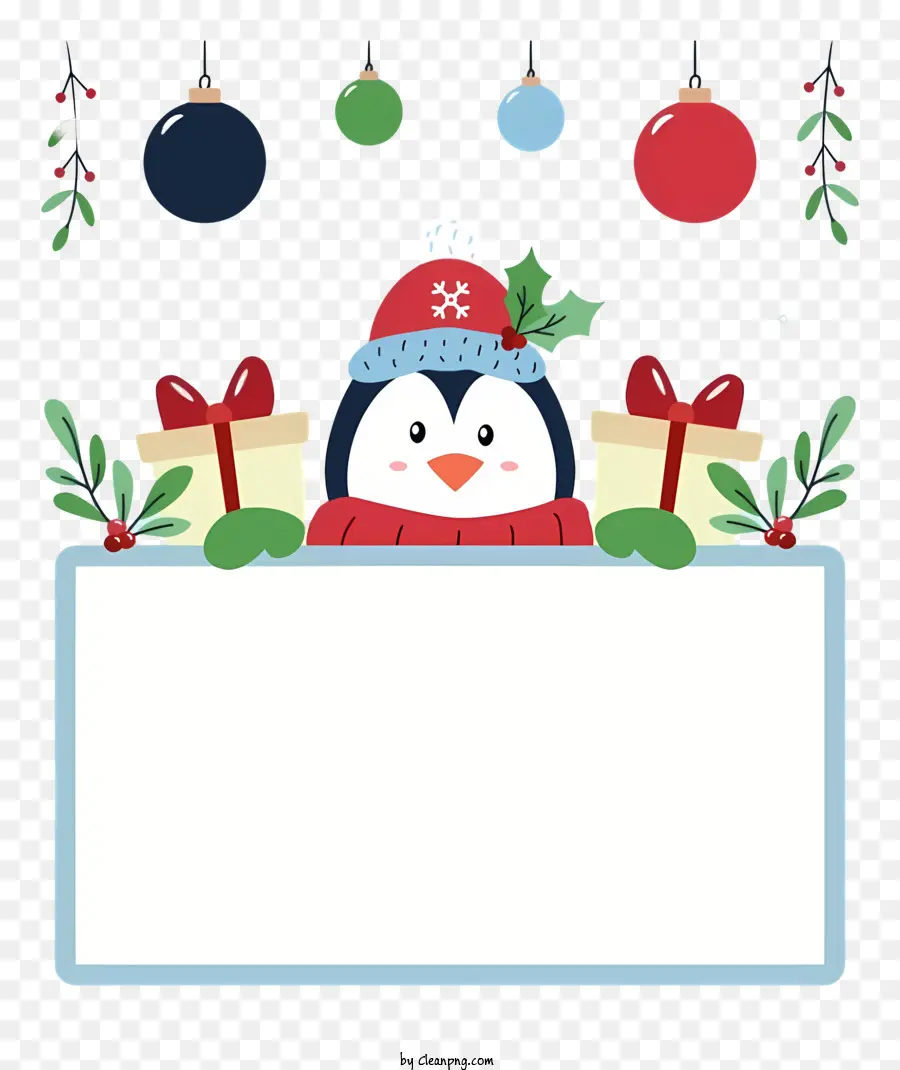 การ์ตูนปักเพนกวินตบเพนกวิน，แค่หมวกซานต้าใบเดียว PNG