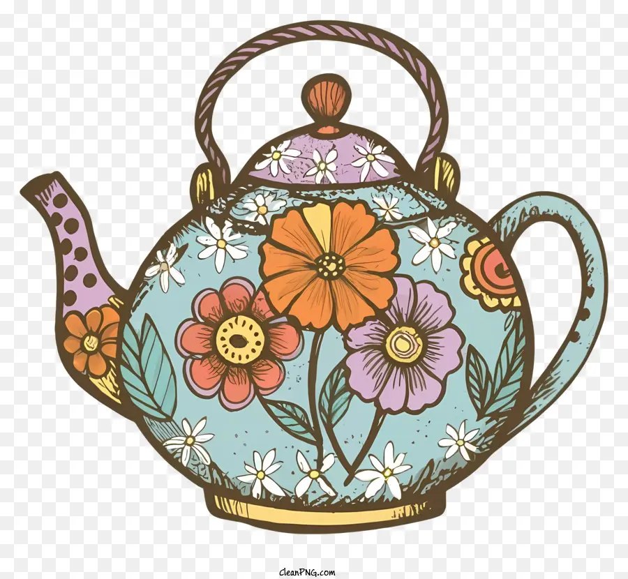 กาน้ำชาที่วาดด้วยมือ，กาน้ำชาที่มีสีสัน PNG