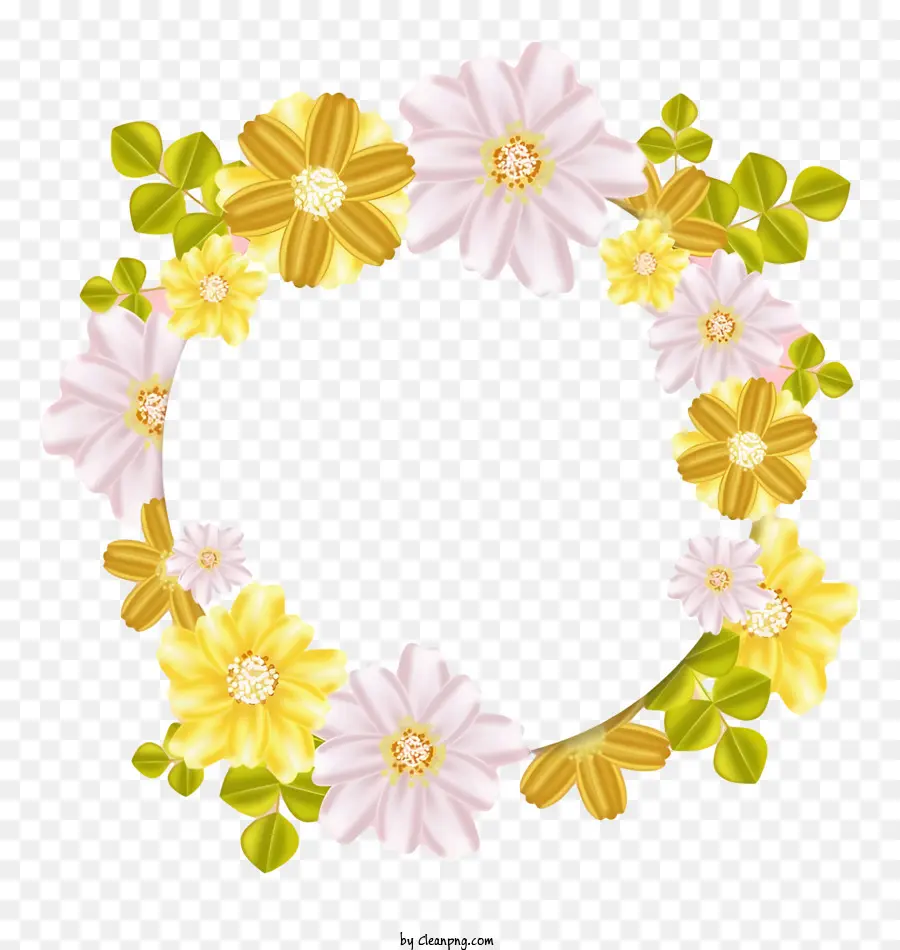ดอกไม้ Wreath，ดอกไม้สีชมพูและสีเหลือง PNG