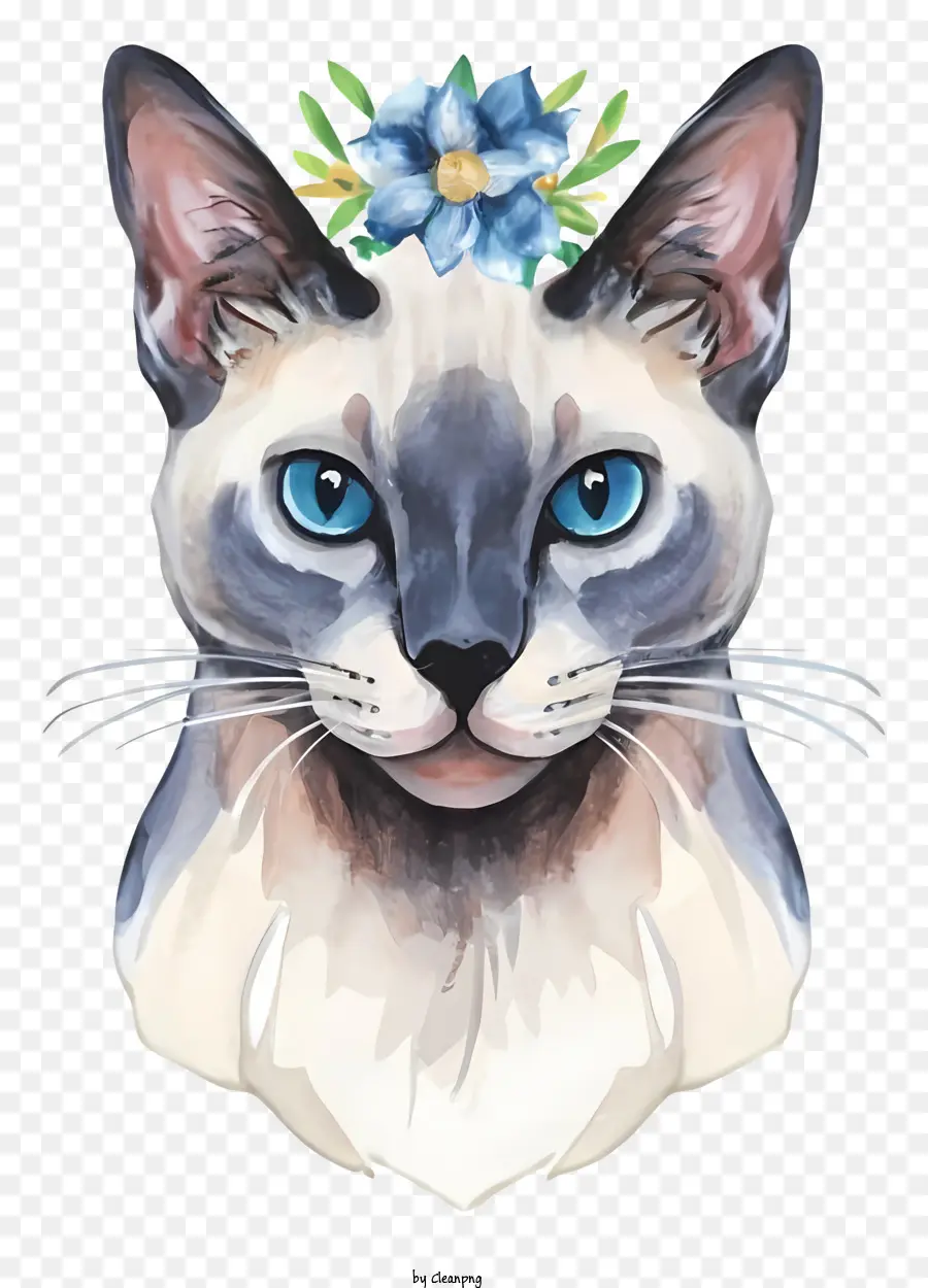 แมวกับมงกุฎดอกไม้，แมวขนสัตว์สีขาว PNG