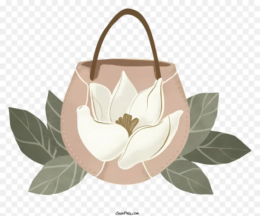 กระเป๋าสีชมพู，ดอกไม้สีขาว PNG