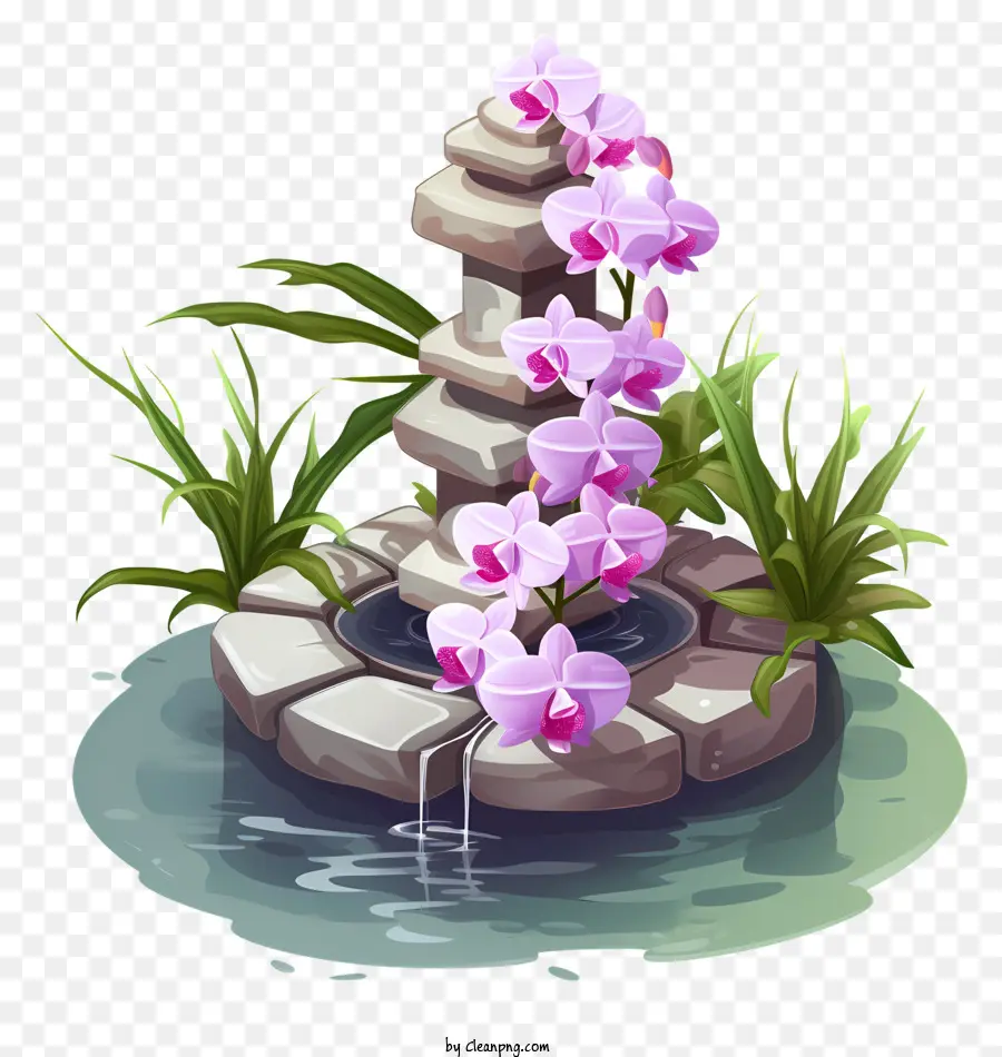 น้ำพุหิน，ดอกลิลลี่น้ำสีชมพู PNG