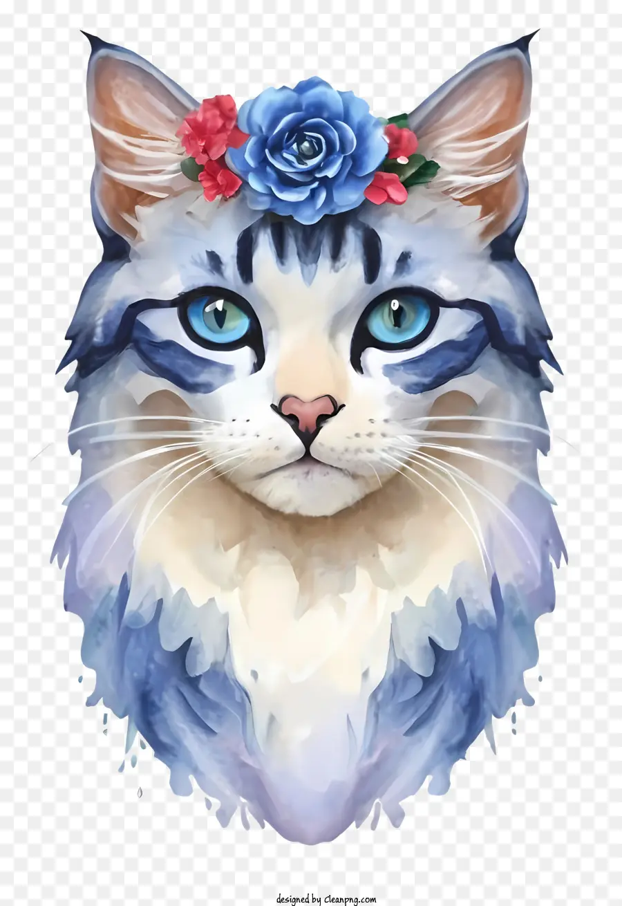 แมวสีฟ้าและสีขาว，สีน้ำเงินดอกไม้มงกุฎ PNG