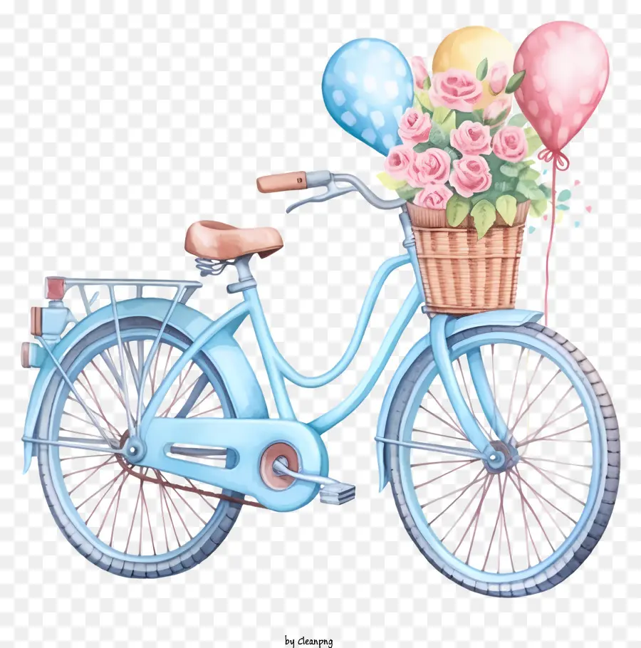 สีฟ้าจักรยาน，ตะกร้าด้วยดอกไม้ PNG