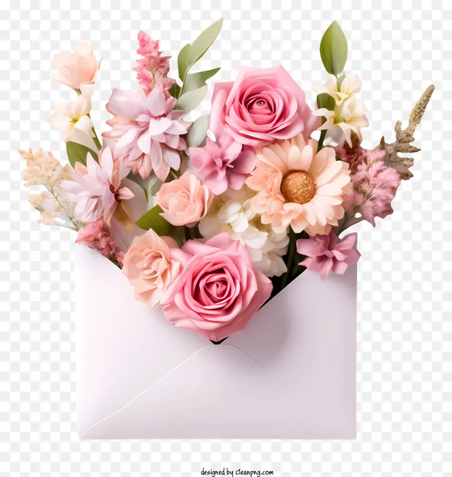 ไวท์วอซองจดหมาย，ดอกไม้สีชมพู PNG