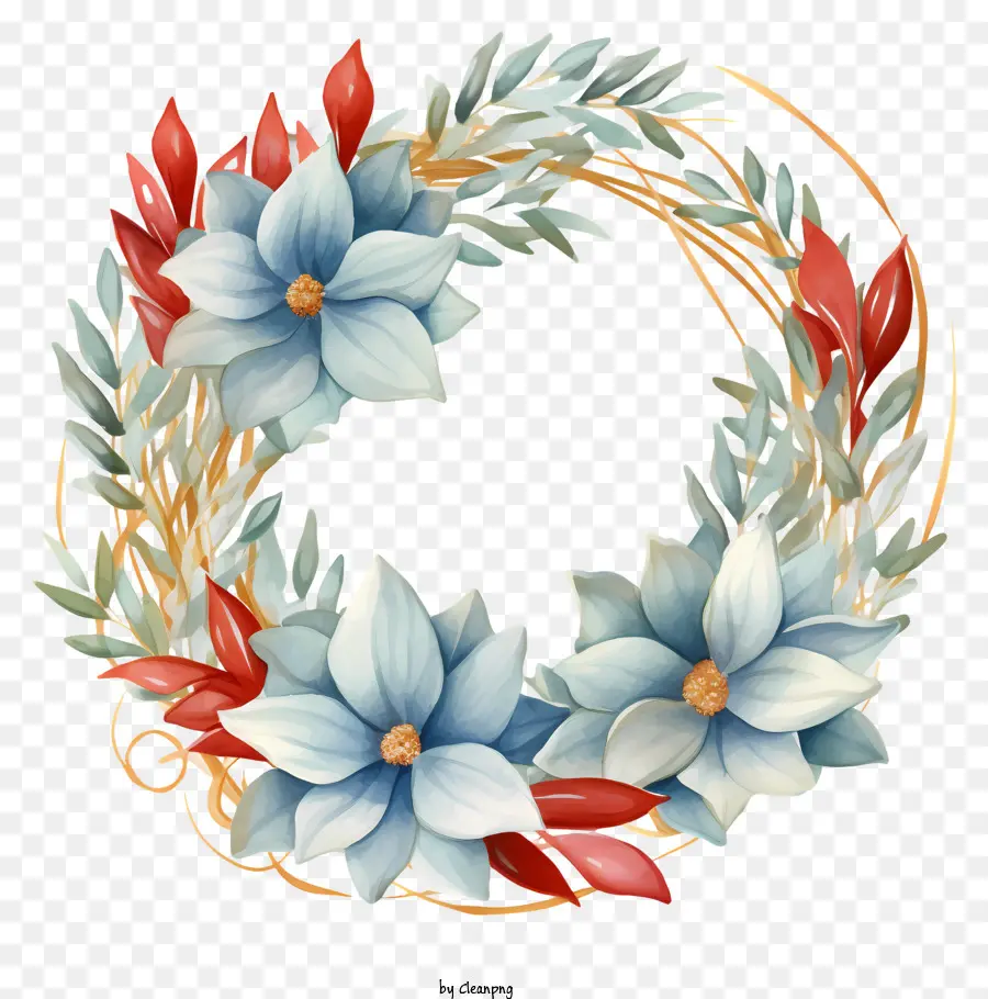 ดอกไม้ Wreath，สีฟ้าและสีขาวดอกไม้ PNG