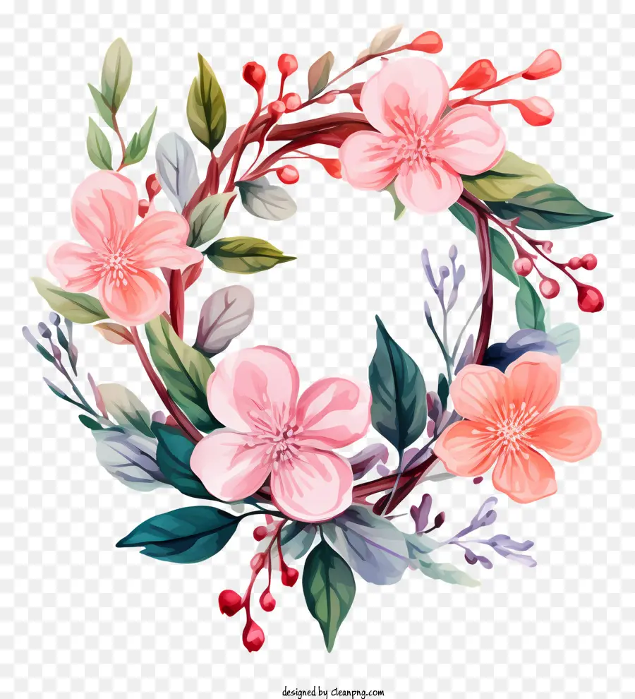 ดอกไม้ Wreath，ดอกไม้สีชมพู PNG