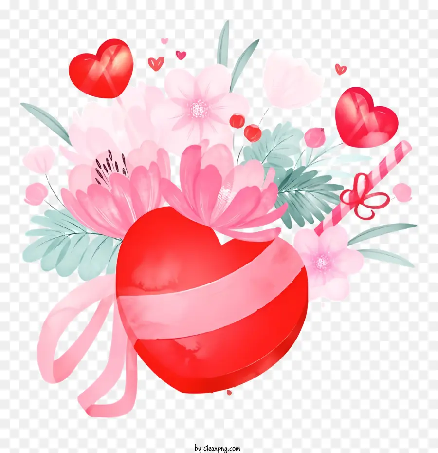 ช่อดอกไม้ของดอกไม้，รูปหัวใจสีแดง PNG