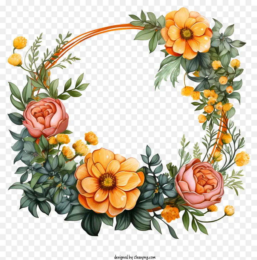 ดอกไม้ Wreath，กุหลาบสีชมพูและส้ม PNG