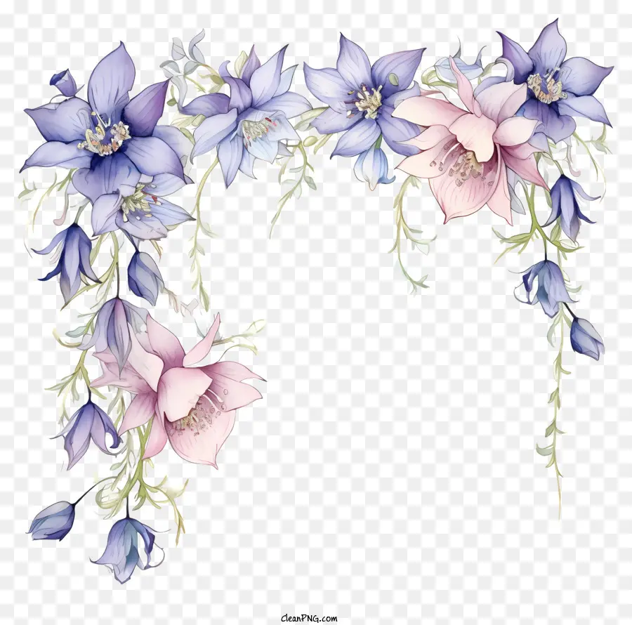 ไม้กวาดภาพวาด，ดอกไม้สีน้ำเงินและสีชมพู PNG