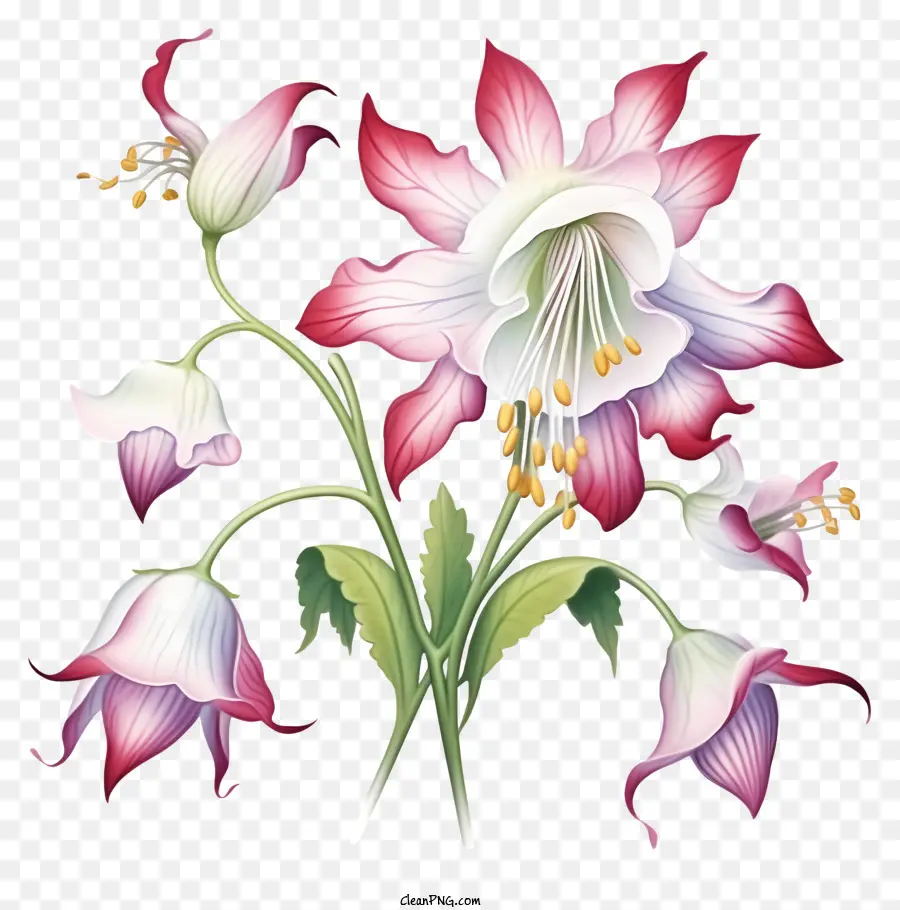 วาดดอกไม้，กลีบสีชมพูและสีขาว PNG