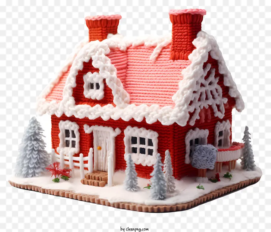 บ้านที่ทำจากไอซิ่ง，บ้านน้ำค้างแข็งสีแดงและสีขาว PNG