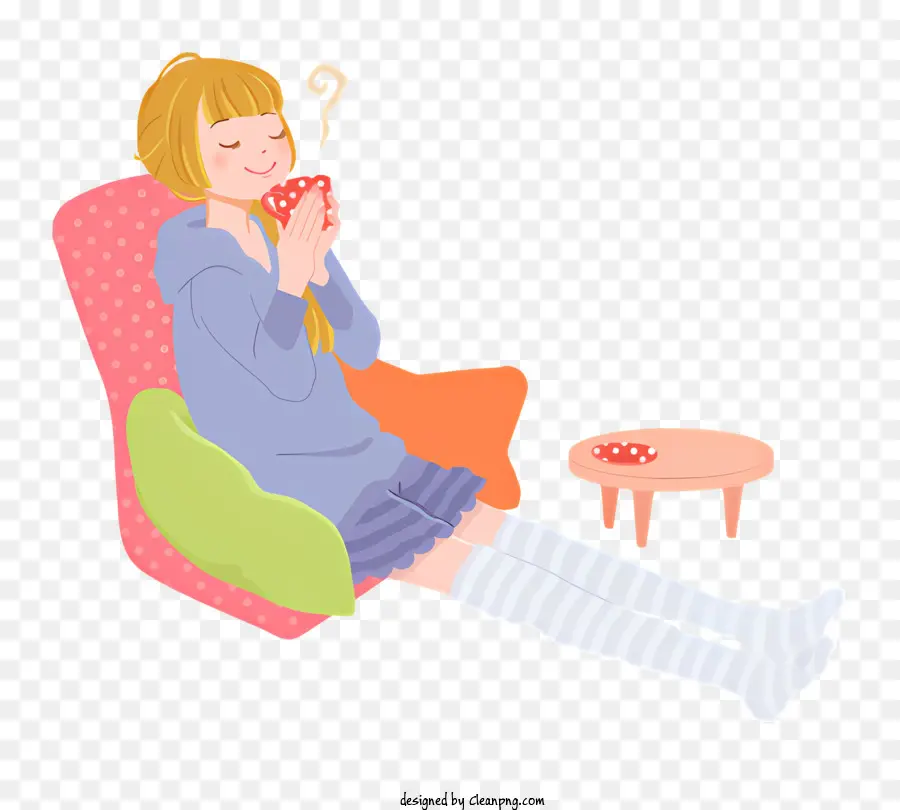 การ์ตูนปัก Illustration，ผู้หญิงนั่งอยู่บนเก้าอี้เท้าแขน PNG