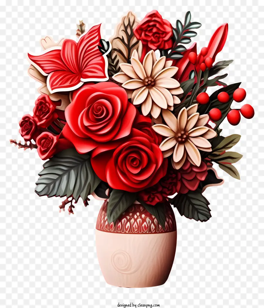 แจกันดอกไม้สีแดง，ดอกกุหลาบ PNG