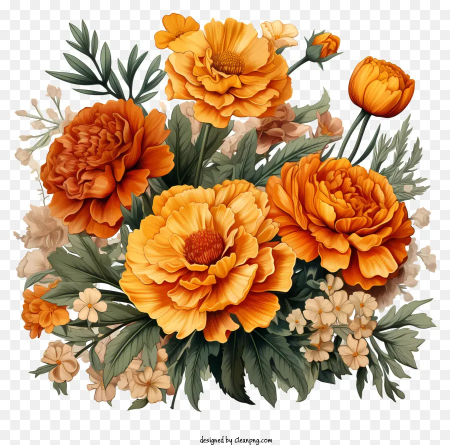สอนจัดดอกไม้เด็กๆเขาตกลงกัน，ดอกไม้สีส้มและสีเหลือง PNG