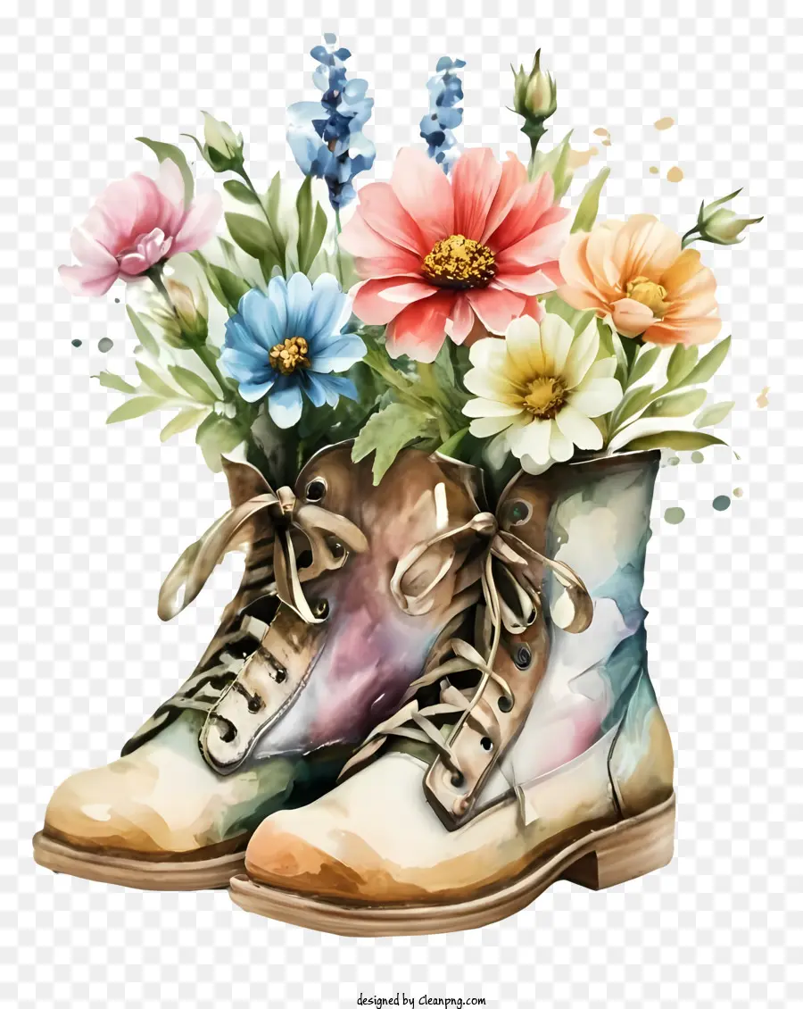 ตูน，รองเท้าบูทดอกไม้ PNG
