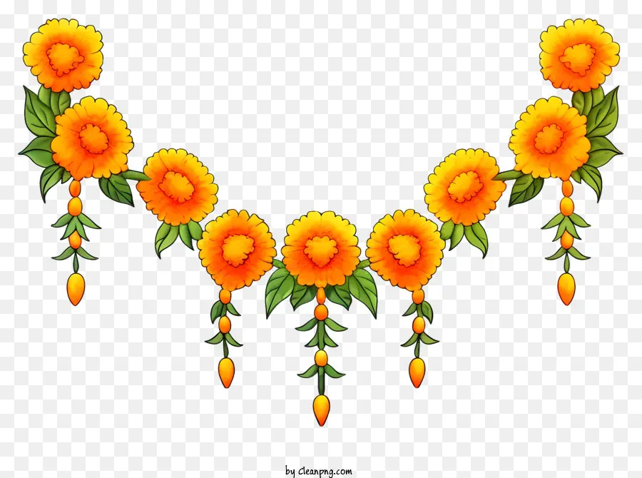 Doodle Marigold Flower Flower，พวงมาลัย PNG