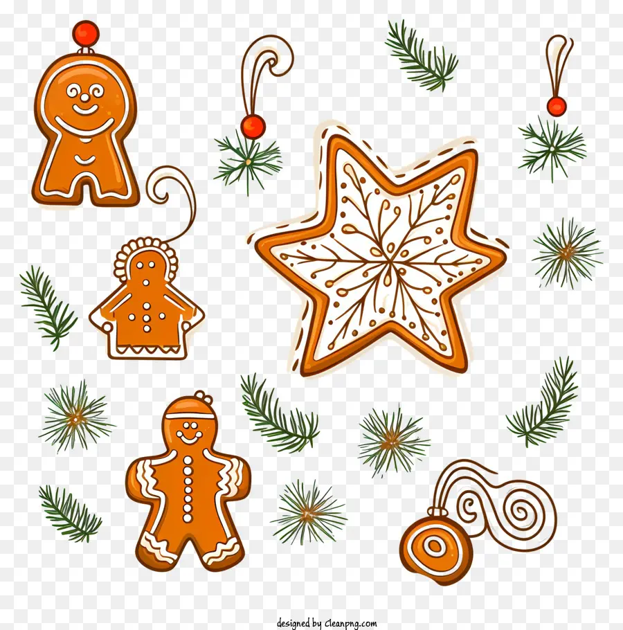 Doodle Gingerbread Decoration，คุกกี้ขนมปังขิง PNG