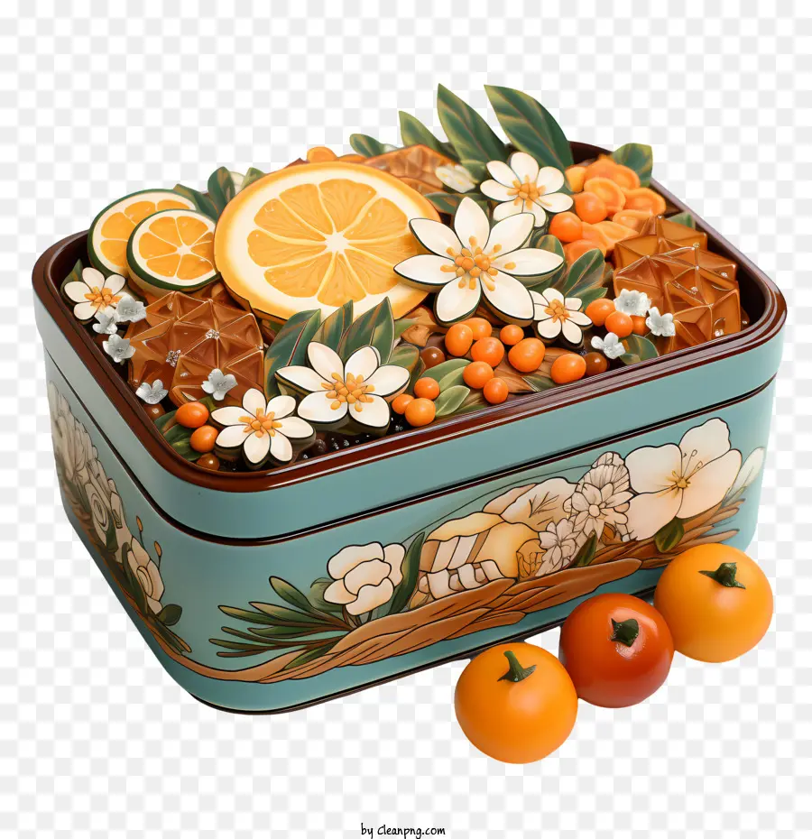 อาหารหรอกล่อง，การจัดเรียงสีส้มและดอกไม้ PNG