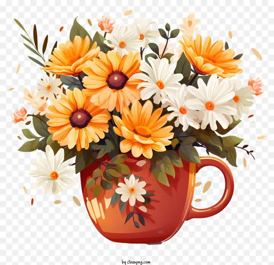 กาแฟดอกไม้，สีแดงถ้วย PNG