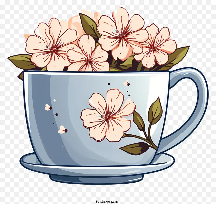 กาแฟดอกไม้，สีน้ำเงินแก้ว PNG