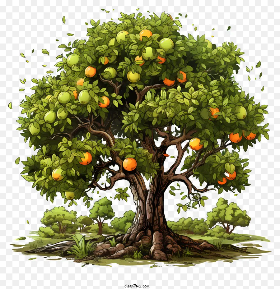 ผลไม้ต้นไม้，ต้นไม้ที่มีผลไม้สีส้มสุก PNG