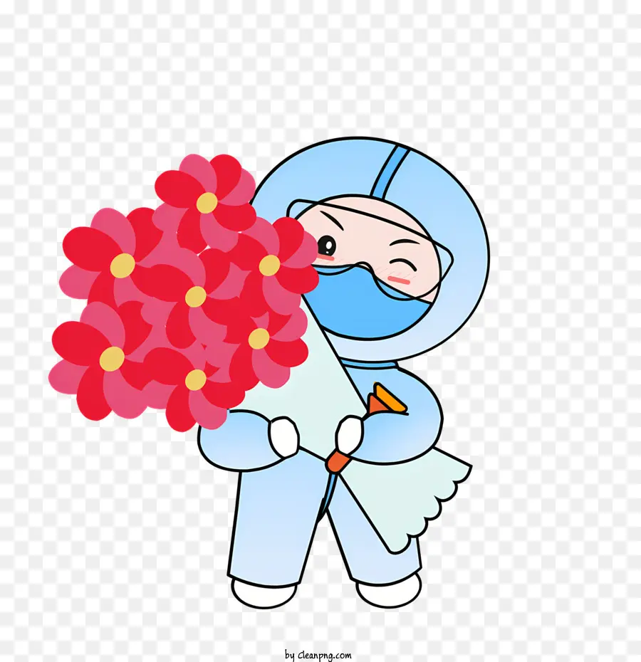 คนในชุดจัมพ์สูทสีน้ำเงิน，ช่อดอกไม้ของดอกไม้สีชมพู PNG