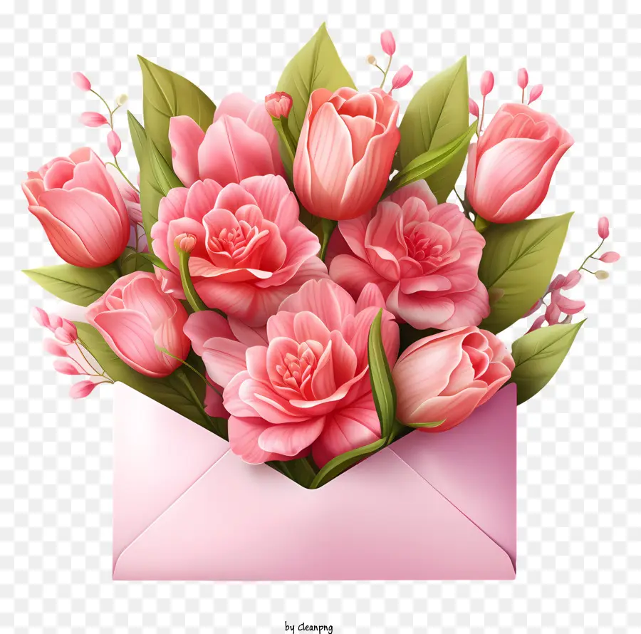 ซองจดหมาย，ช่อดอกไม้สีชมพู PNG