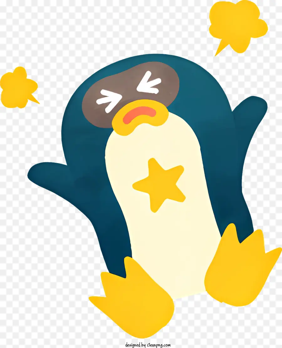 การ์ตูนปักเพนกวินตบเพนกวิน，สีเหลืองใส่หมวก PNG
