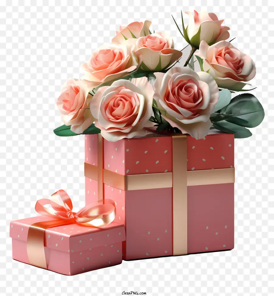 กล่องของขวัญ，บดอกกุหลาบสีชมพู PNG