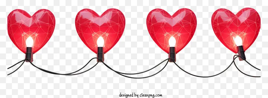 ไฟสตริงวาเลนไทน์ 3d ที่เหมือนจริง，สีแดงหัวใจ PNG