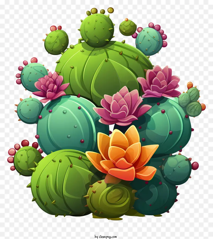 สีหลายสี Succulents，กระบองเพชรกับดอกไม้ PNG