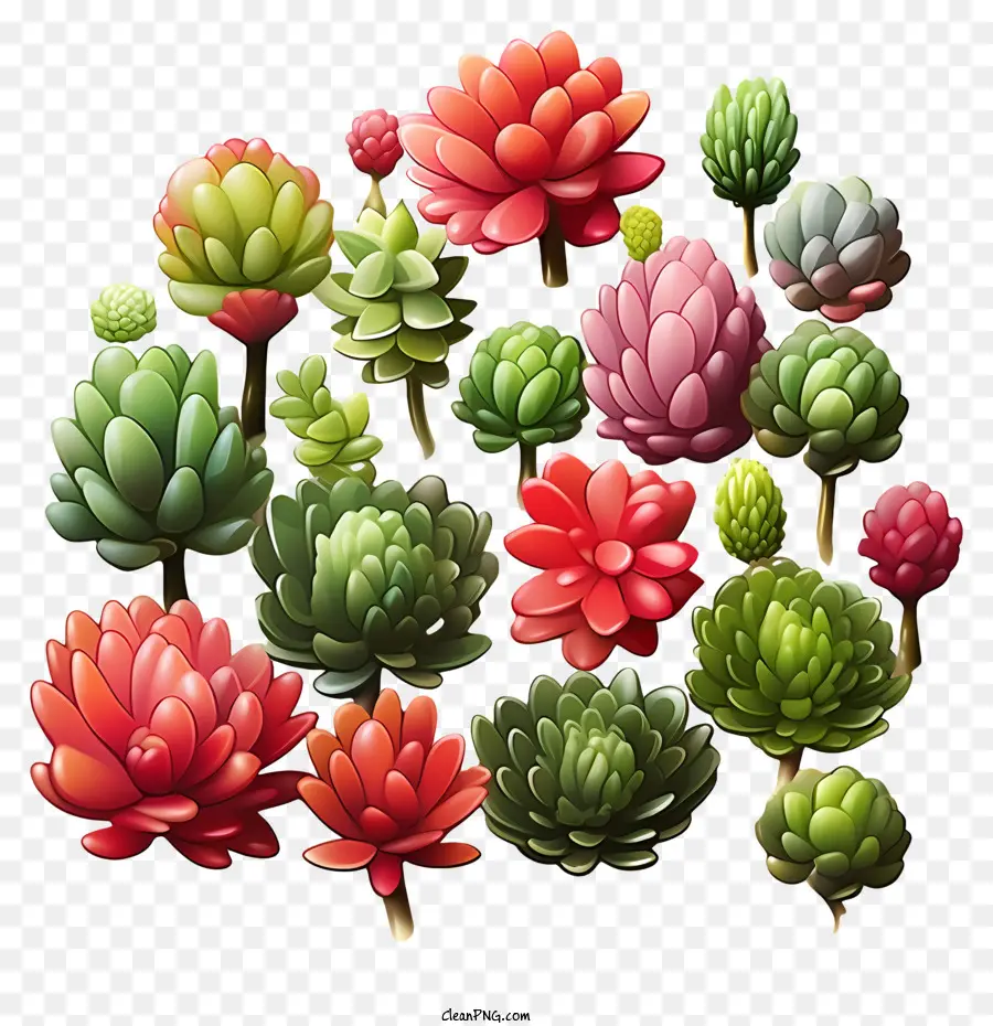 Succulents แบน，Succulents สีสันสดใส PNG