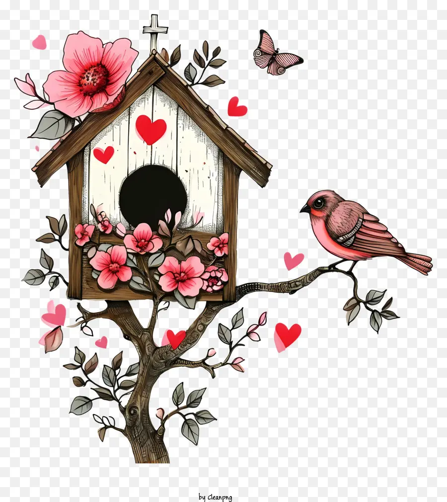 Doodle Valentine Bird House，Birdhouse PNG