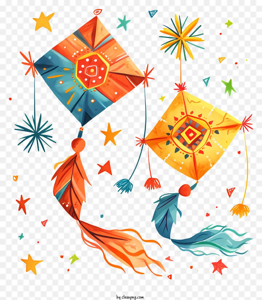 องค์ประกอบ Makar Sankranti，ว่าวสีสันสดใส PNG