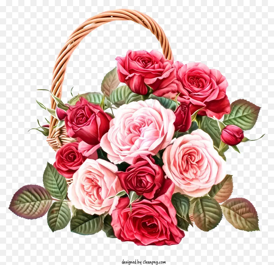 Valentine Rose Bunch Floral Art，ตะกร้าของดอกกุหลาบ PNG