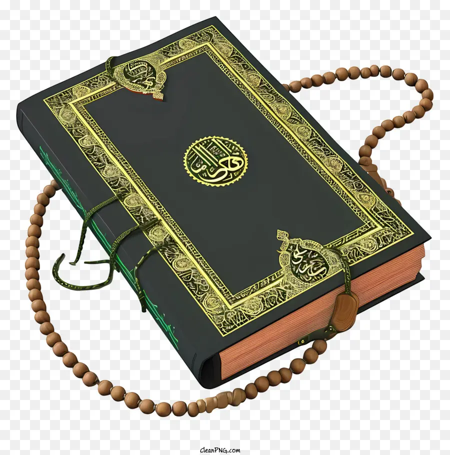 หนังสือศักดิ์สิทธิ์ของชาวมุสลิมและลูกปัดสวดมนต์，คัมภีร์กุรอานสีดำ PNG