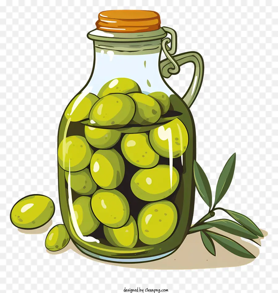 Doodle Style Green Olives ใน Jar，สีเขียวทฤษฎีมะกอกของ PNG