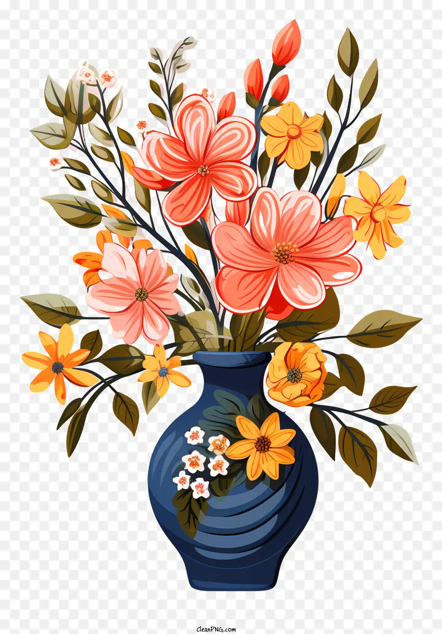 Doodle Style Flower In Vase，สีน้ำเงินเสื้อเกราะ PNG