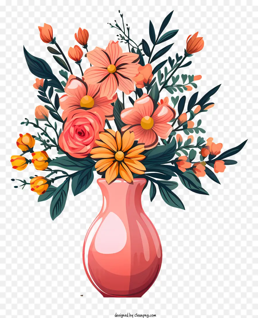 Doodle Style Flower In Vase，ดอกไม้สีชมพูในแจกัน PNG