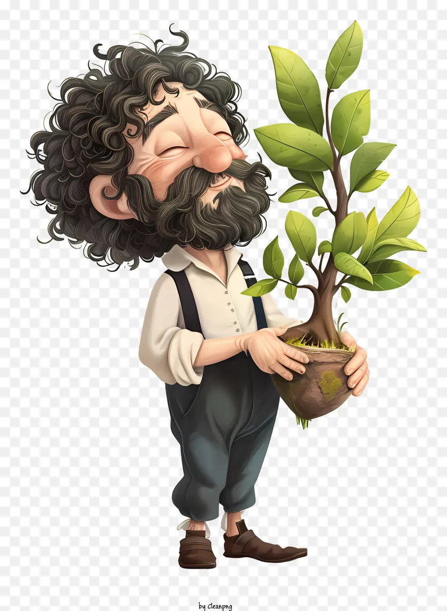 การ์ตูนปัก Illustration，ผู้ชายที่มีพืช PNG